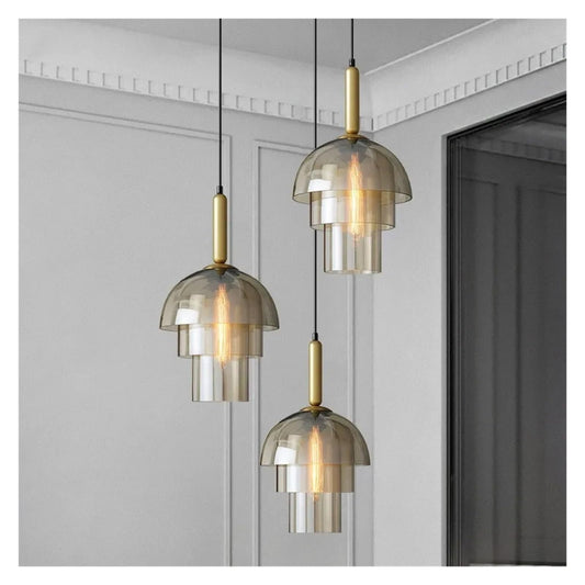 Chandelier, Scandinavian Industrial Style Pendant Light V-intage Cognac Coloured Glass Living Room Restaurant Bar Cafe Decorative Lights(B)