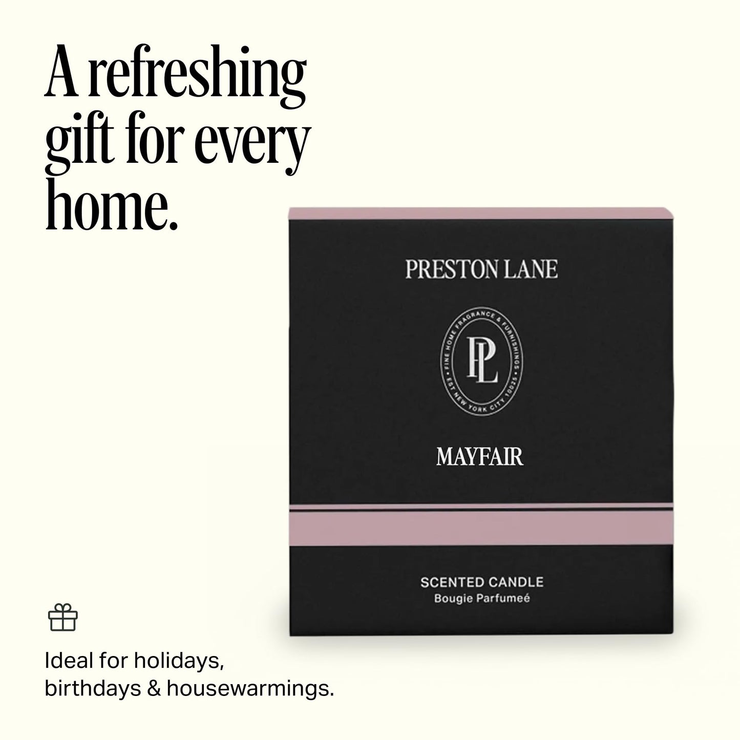 Preston Lane Luxury 2-Wick Scented Candle, Mayfair, 7.5 oz Hand-Poured in USA | Long Burn Time (20-30 Hrs), Vegan Soy Wax Blend, Decorative Glass Vessel, Fine Italian Fragrance