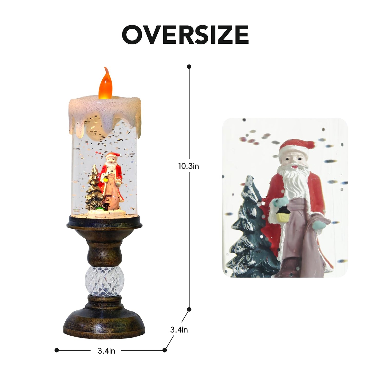 MerryPulse Christmas Snow Globe Candles, Battery & USB Powered, Glitter Christmas Flameless Candles with 8 Music, Home Party Nativity Night Decoration
