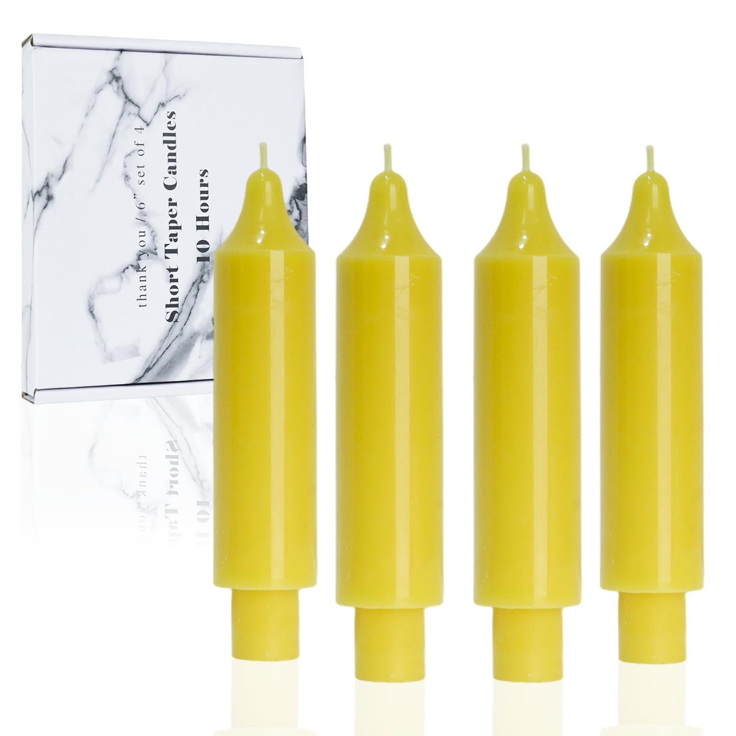 LPUSA Beeswax Taper Candles Short Candle Sticks Unscented Dinner Candle Dripless for Home Decor,Set of 4,Yellow