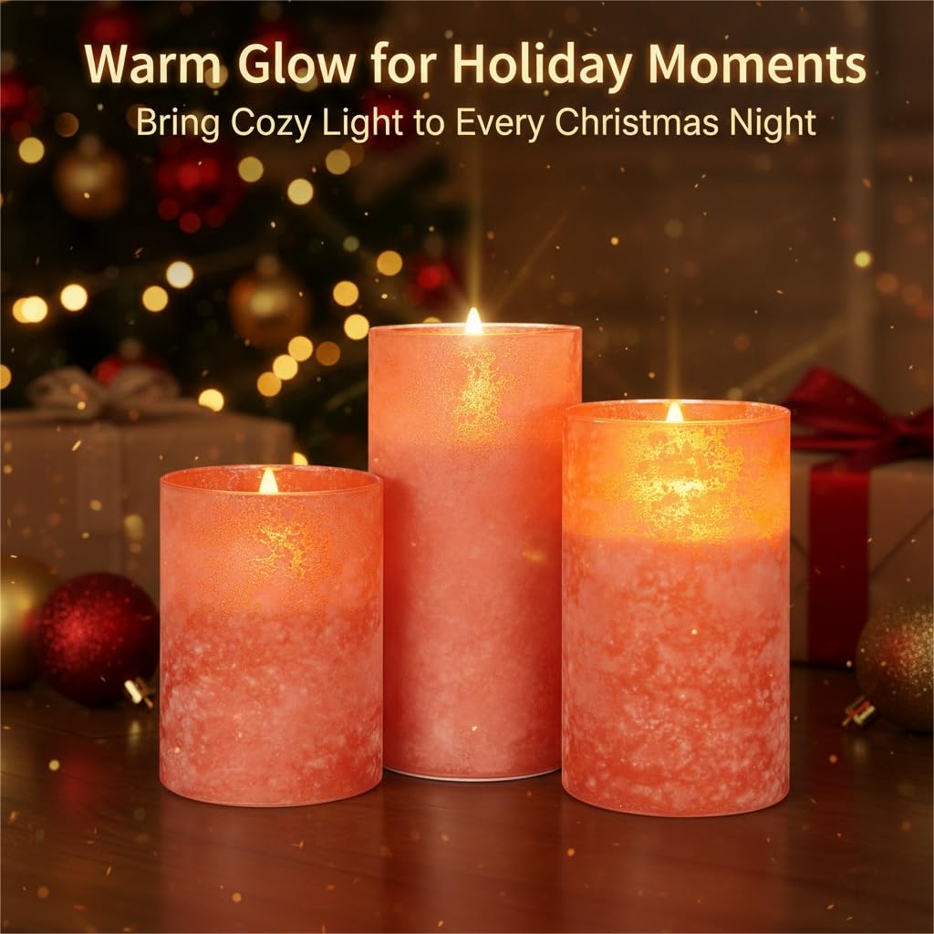 ANGELLOONG Orange Flameless Candles with Remote for Fall Decor, Burnt Orange Real Wax LED Pillar Lights, Flickering Battery Operated Fake Candles for Halloween Christmas Decor
