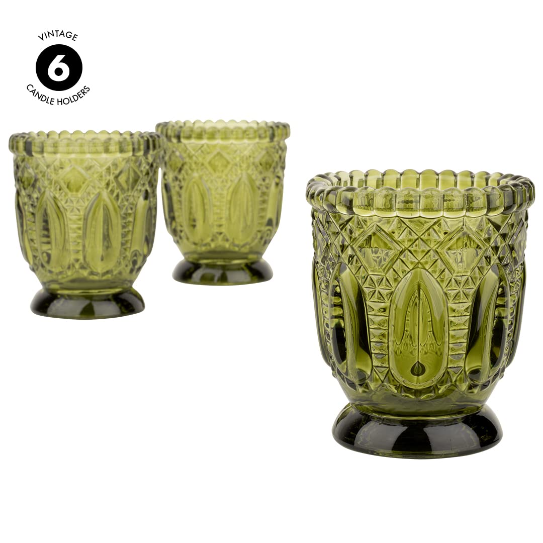 Koyal Wholesale Vintage Glass Candle Holder (Pack of 6), 3 x 2.75 (Olive Green)