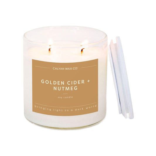 Calyan Wax Co. Golden Cider & Nutmeg 2 Wick Scented Candle - 37 Hour Burn - Luxury Clean Soy Wax Candles - Long Lasting Large Glass Jar Candle for Home - 8.8oz