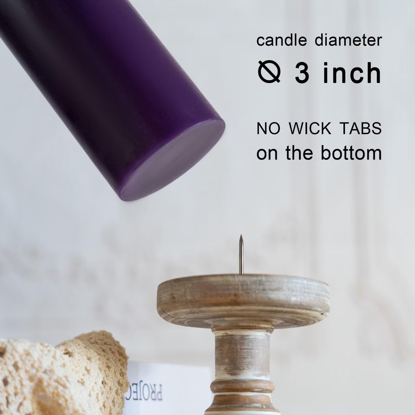 MOZEAL 3" x 8" Hand-Poured Unscented Large Candle,Smokeless Rustic Pillar Candle Set of 2,No Drip,Approx 150 Hours Burning,Wedding,Dinner,Christmas and Home Decorative,Tall Dark Purple Candle