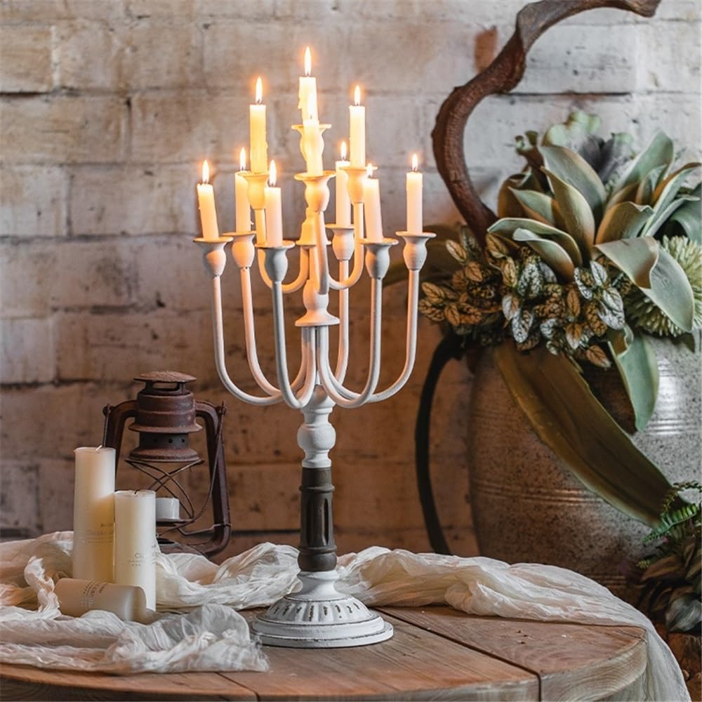 Candle Sticks Holder Retro Old Iron Candlestick Ornaments Flower Shop Wedding Western Restaurant Christmas Decoration Props for Dinner Party Festival(Blue)