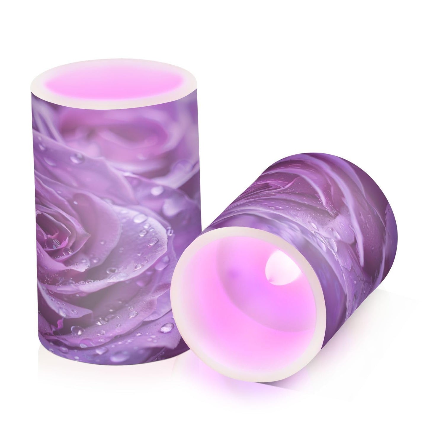 ALAZA Purple Rose Flameless Candles, LED Pillar Candles with Remote Timer, Battery Operated Candles Set of 2