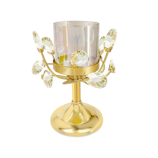 YIUTOYILY Gold Hurricane Candle Holder, Crystal Candle Holders for Pillar Candles with Clear Glass Sleeve - Elegant Centerpiece for Weddings, Dinners, Party Decor
