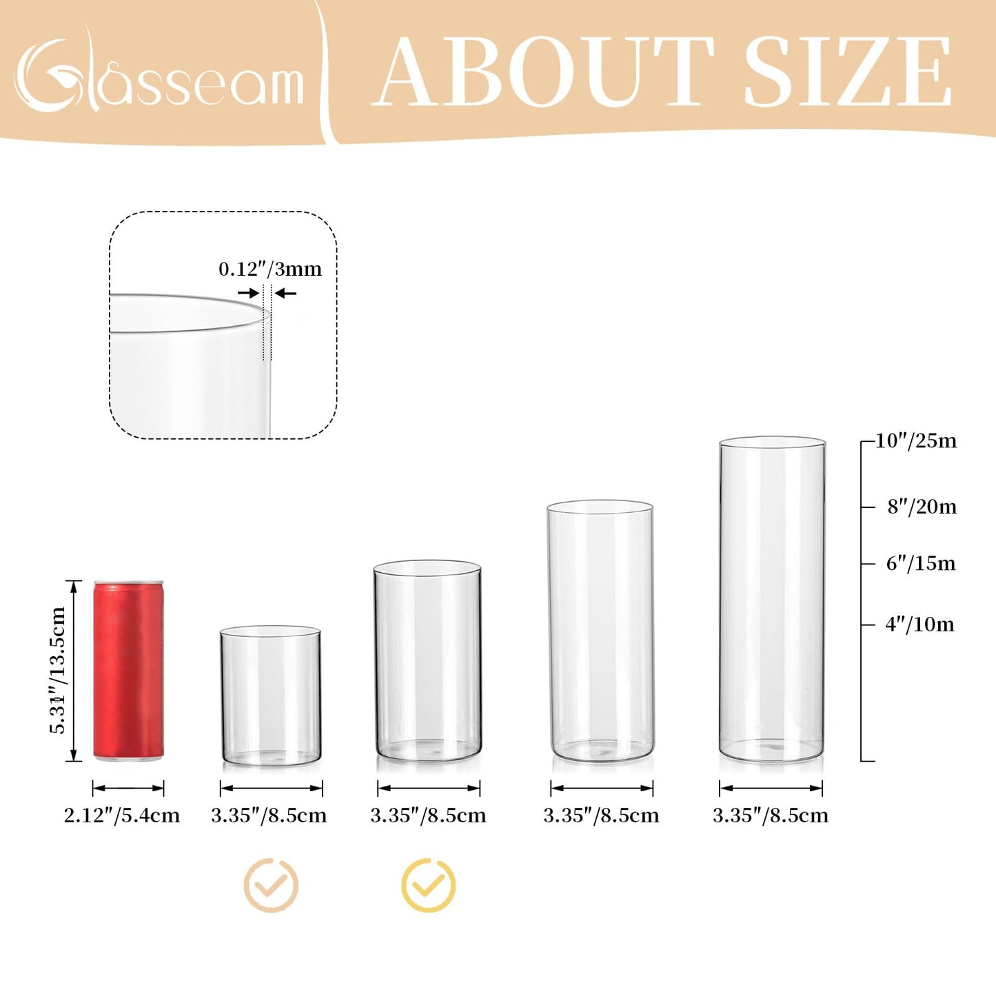 Glasseam Glass Hurricane Candle Holder Set of 12, Cylinder Pillar Candle Holders for Table, Modern Floating Candle Decorations, Clear Glass Cylinder Vase for Centerpieces Wedding Dining Table, 6inch