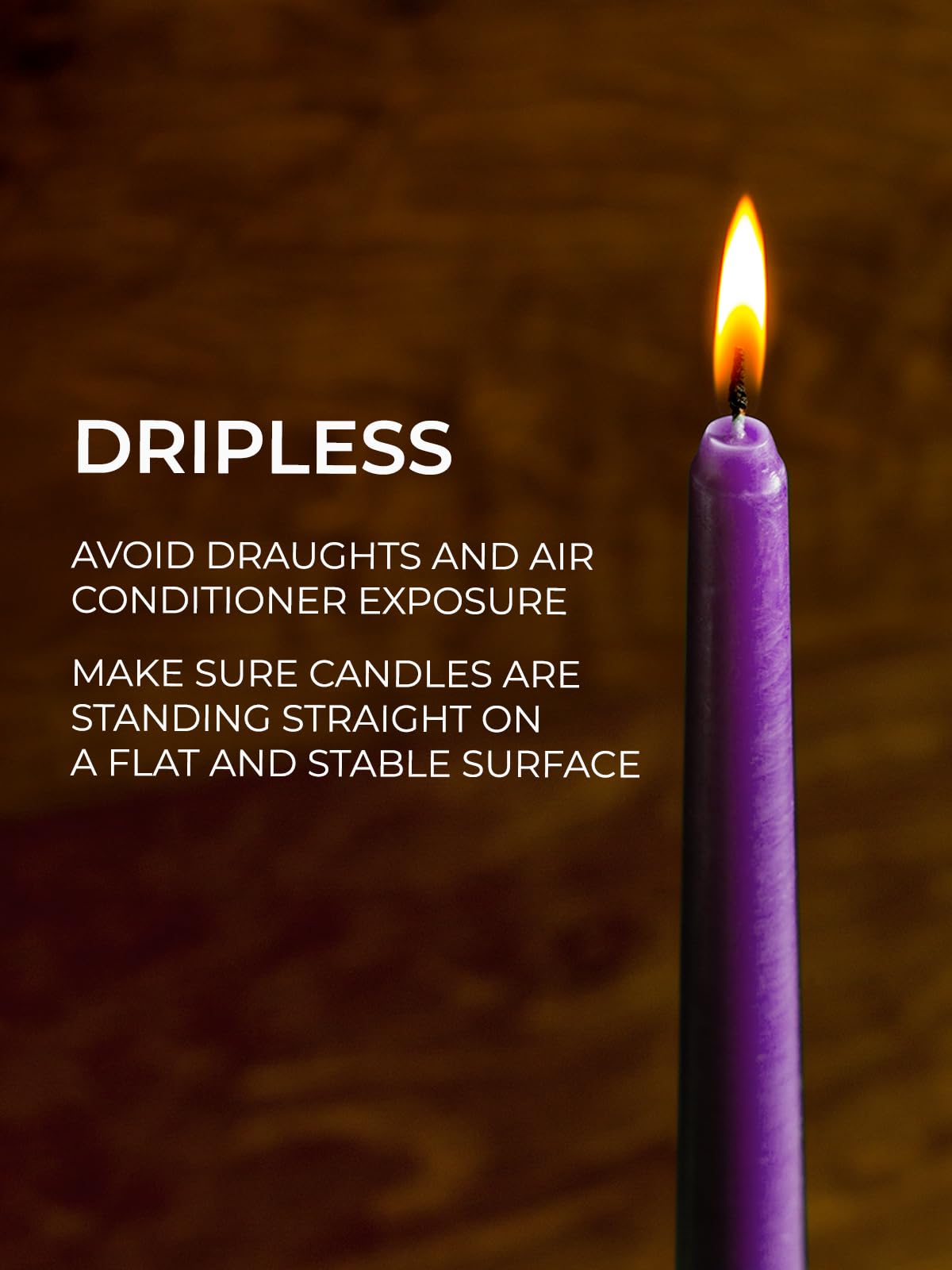 CANDWAX Purple 10 inch Taper Candles Pack of 4 - Unscented Smokeless Dripless Long Burning Christmas Candlesticks - Perfect as Christmas Candle Sticks for Home Decor - Purple Taper Candles