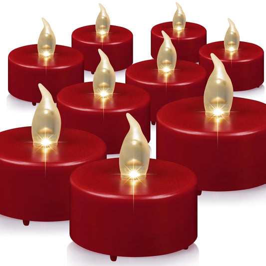 Battery Operated Tea Lights Candles: Flameless Flickering LED Electric Fake Candles Bulk, 100Pack Powered Votive Tealights, Long Lasting 200H+ Bright Red Lamp for Seasonal and Festive Decoration