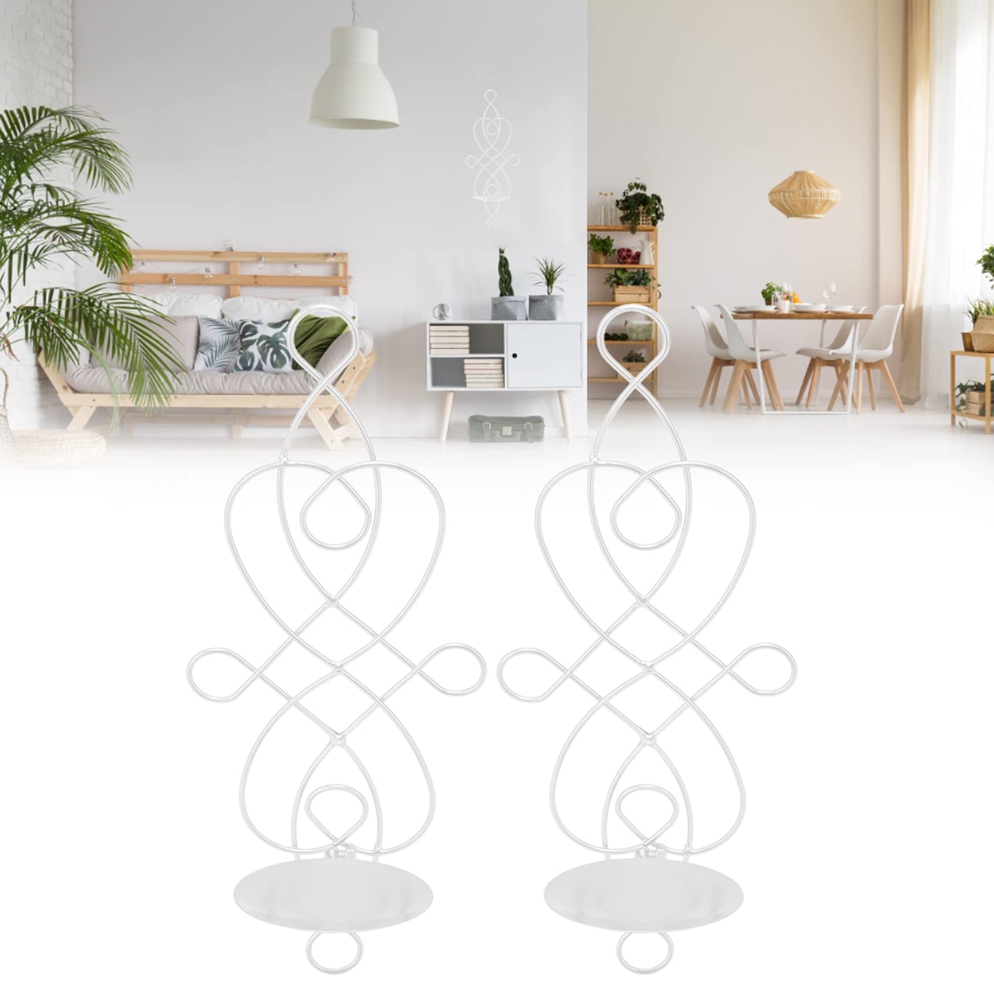 Wall Sconces Candle Holder Set of 2 – Foldable Iron Hanging Candle Sconce Holder for Bedroom & Dining Room, Rustic White Finish, Compatible with Standard Taper Candles