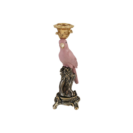 Creative Co-Op Resin Parrot-on-Branch Taper Candle Holder, Antique Gold and Pink Finish