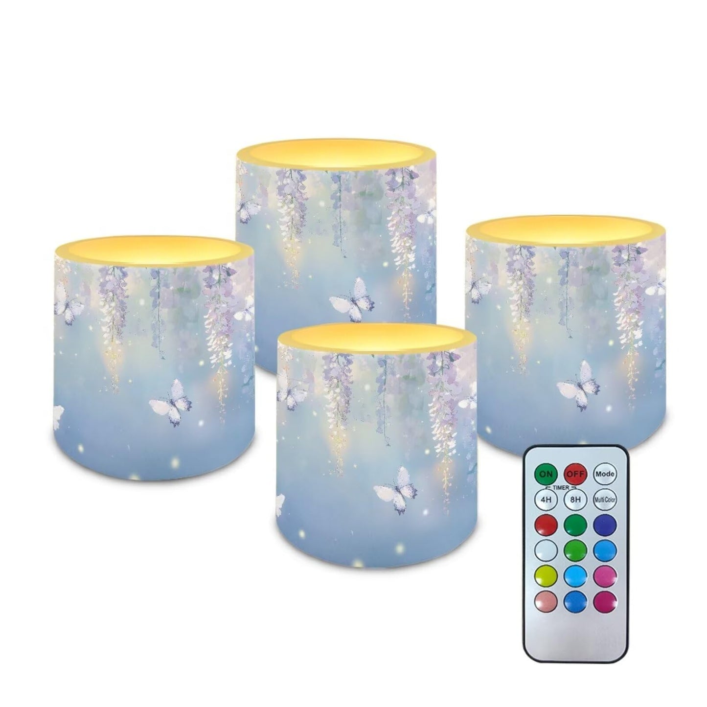 Cozeyat Blue Garden Safe Alternative Candles Set of 4 Battery Powered Flameless LED with Remote Timer Waterproof Flickering for Indoor Outdoor Beach Decor