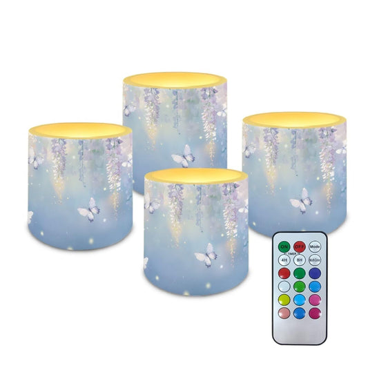 Cozeyat Blue Garden Safe Alternative Candles Set of 4 Battery Powered Flameless LED with Remote Timer Waterproof Flickering for Indoor Outdoor Beach Decor