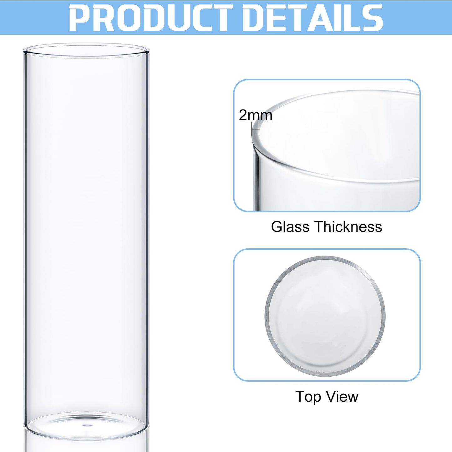 Didaey 12 Pcs Thin Cylinder Vases Set for Centerpieces 2.5'' Diameter 2mm Thickness Clear Glass Vase Hurricane Floating Candle Holder for Wedding Table Decoration (2.5'' X 5'',6'',8'')