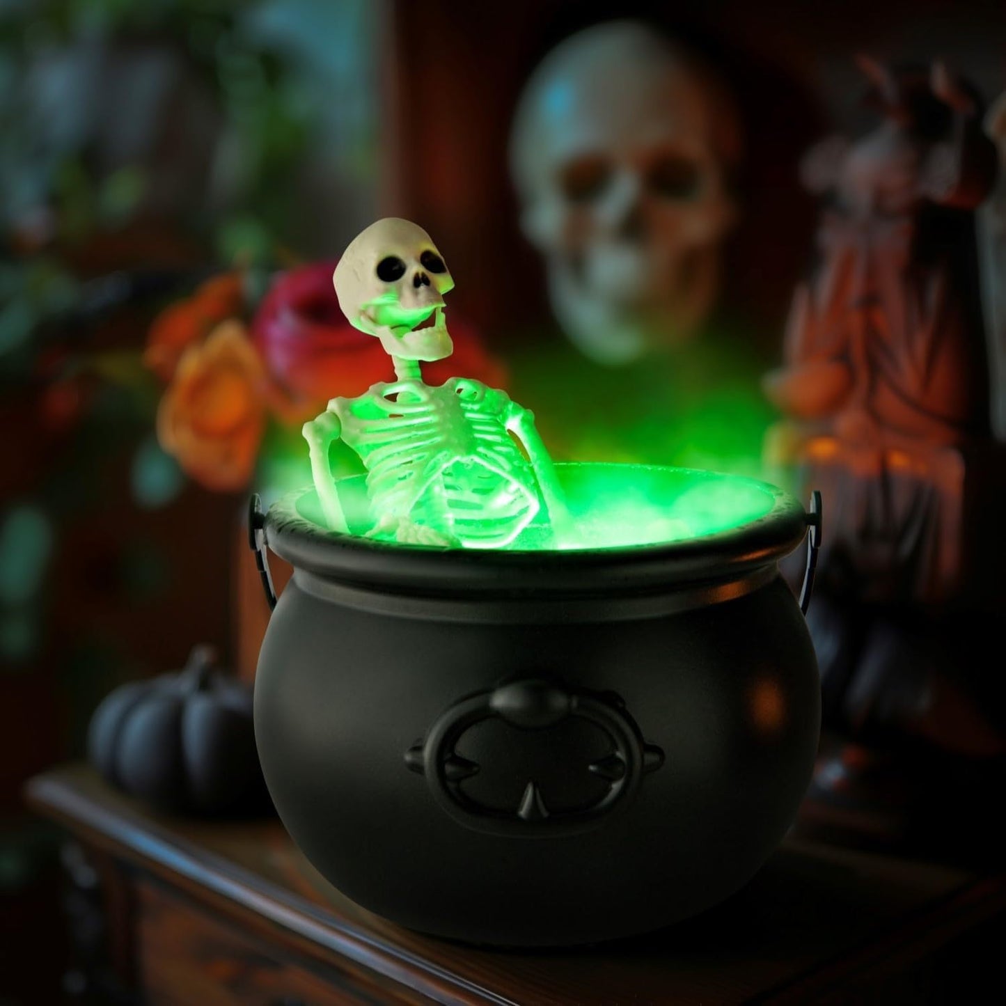 Halloween Decorations Indoor, Cauldron Halloween Decor with Magic Floating Potion Bottles and Diffuser - Black Witches Bowl Hocus Pocus Party Decoration for Spooky Home Kitchen Table (8in/20cm)