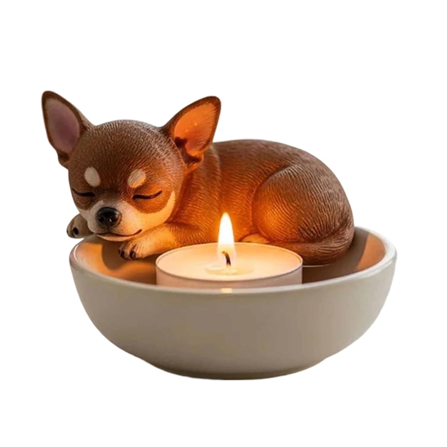Adorable Dog Tealight Candle Holders, Hand-Painted Pup Animals Tea Light Holder Resin Candlestick Ornaments for Home, Table