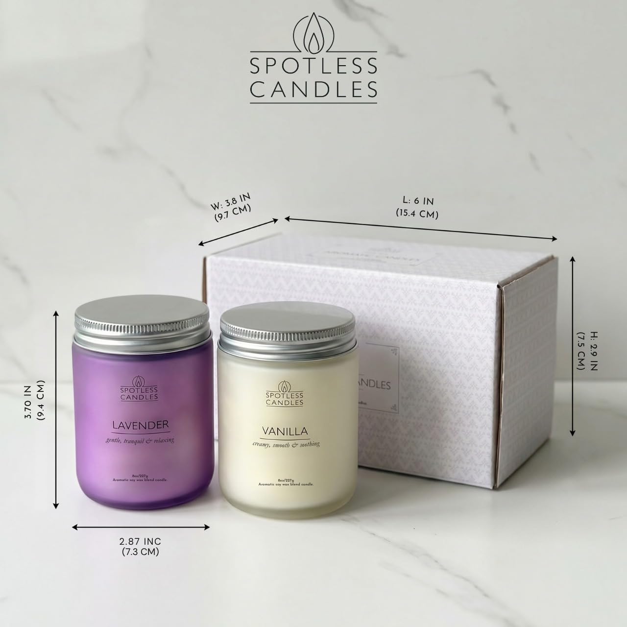 Aromatic Candles Two Pack - 2 x 8 oz Lavender & Vanilla in a Gift Pack, Classic Candle Set for Men and Women by Spotless Leopard
