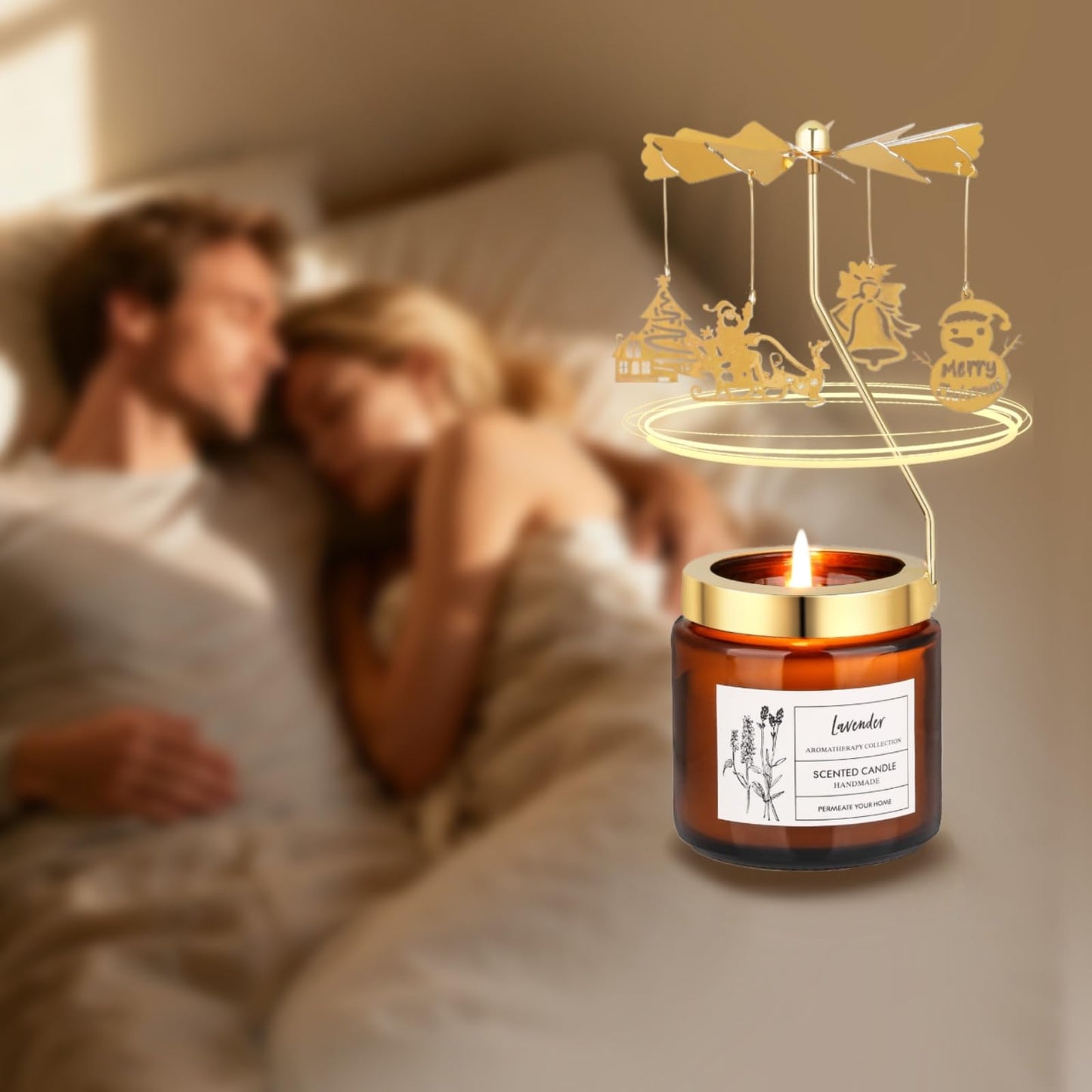 Christmas Candle Gifts for Women, Rotatable Lavender Scented Candle Gifts for Mom Wife Anniversary Valentine's Day Christmas, Unique Birthday Gift for Sister Girlfriend with Gift Box
