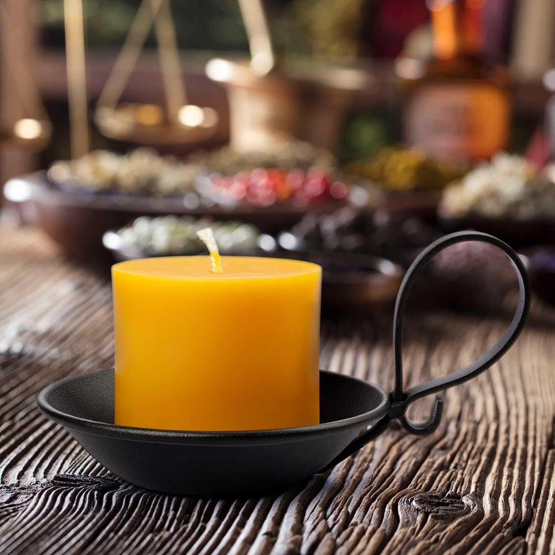 AGLARY Matte Black Iron Pillar Candle Holder, with Handle, Simple Industrial Style ，Table Centerpiece Decoration，with Safety Spike.