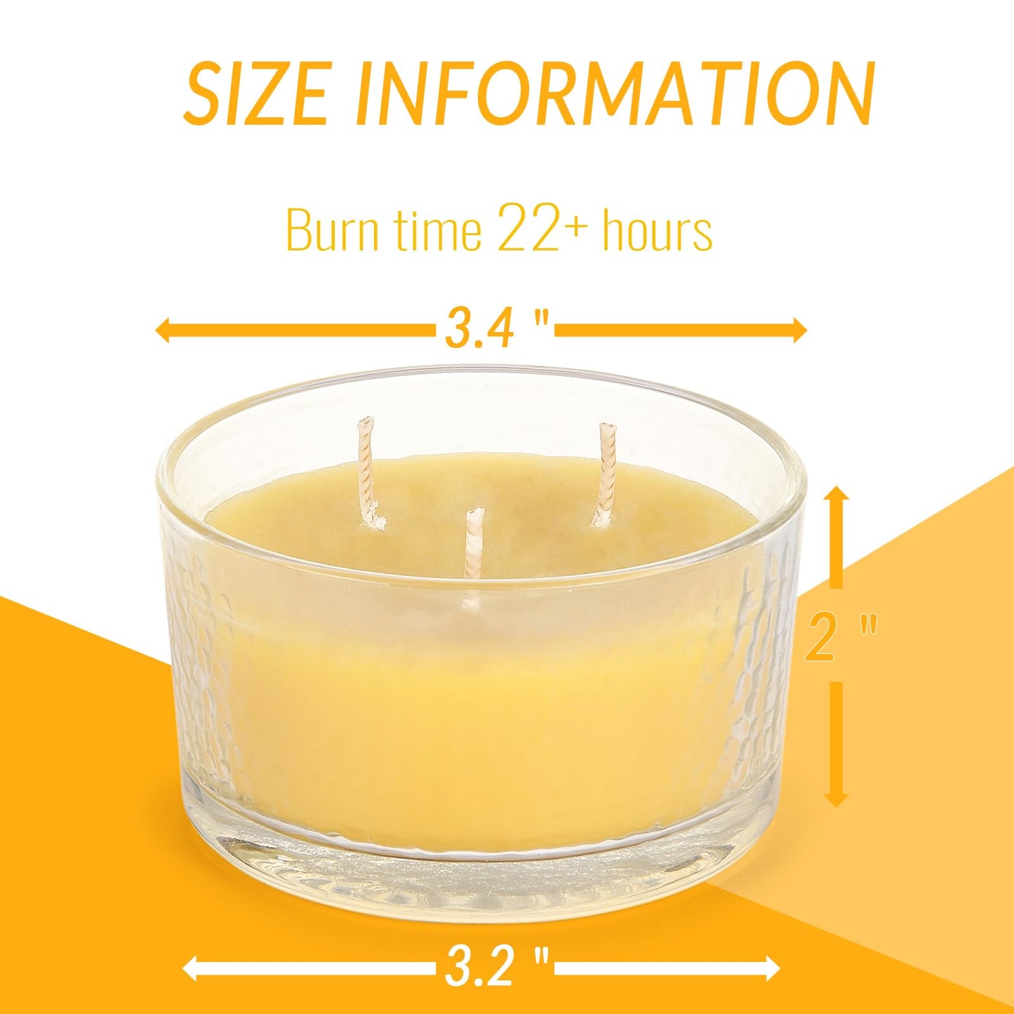 3-Wick Beeswax Candles, Pure Natural Handmade Beeswax Candles in Thick Glass Jars - Unscented Candles with 22-Hour Lasting