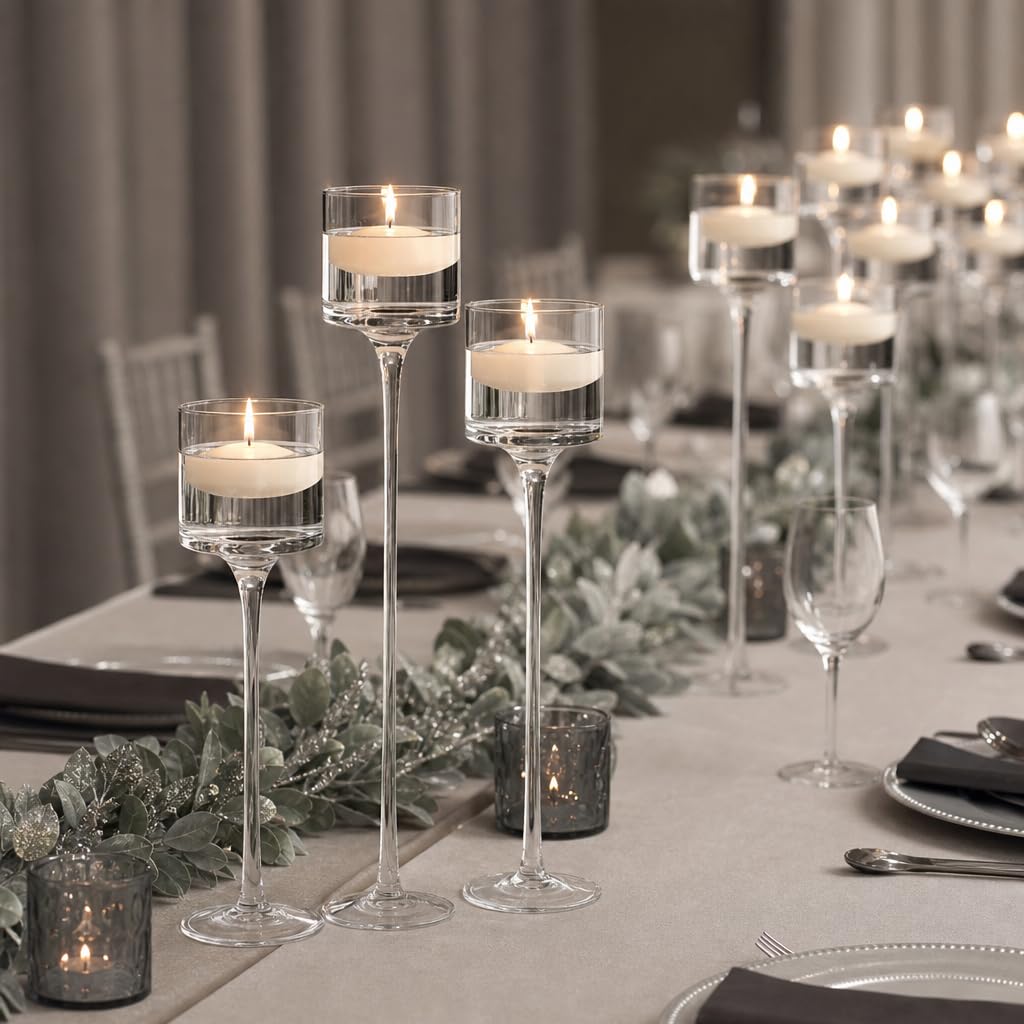 yummi Set of 18 Floating Candles and Monet Stem Holders - Ivory