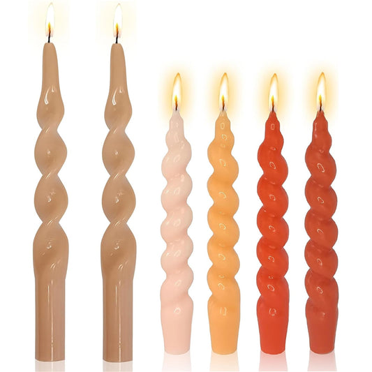 6pcs Long Candlesticks Spiral Taper Candle - Gedengni Set of 2 Twisted Candle Long Candle Sticks Brown Tapered Candles Tall 10INCH for Home Holiday Wedding Party