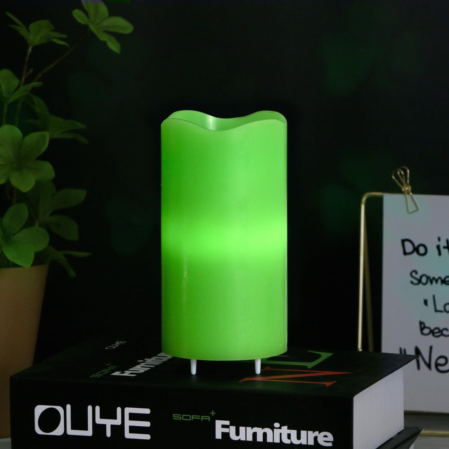 XingsLight St Patricks Day Decorations Flameless Candles with Lucky Clover Projector, Green LED Candle with Remote and Timer