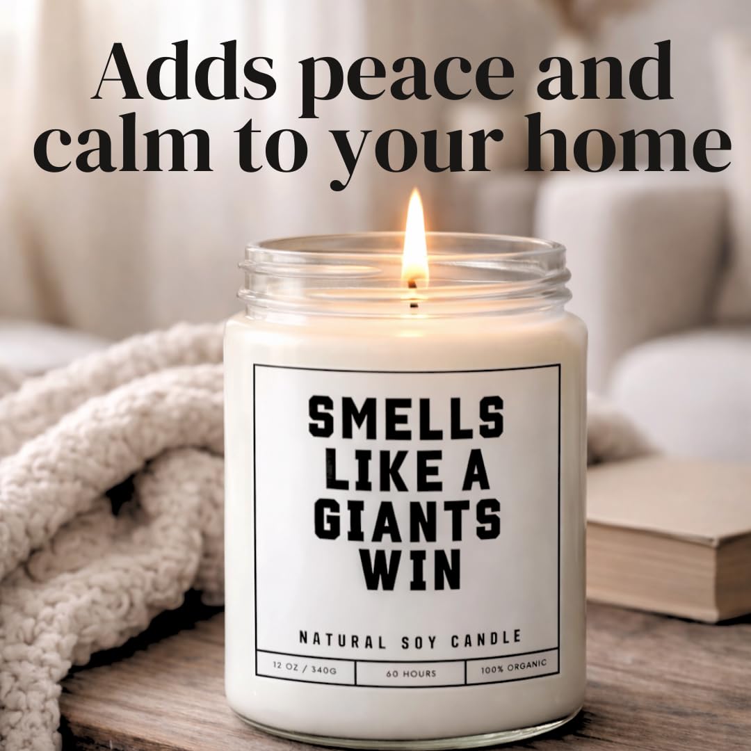 Smells Like a NY Giants Win Sports Candle - Scented Soy Wax Candle (8.0 oz) 50-60 Hour Burn Time, Cotton Wick, Frosted White Glass Jar (Vanilla)
