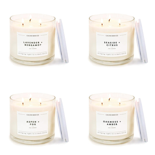 Calyan Wax Co. Everyday 3 Wick Scented Candle Gift Set - 4 Luxury Scented Candles - 43 Hour Burn - 3 Wick Clean Soy Wax Candles - Long Lasting Large Glass Jar Candle for Home - 14.9oz