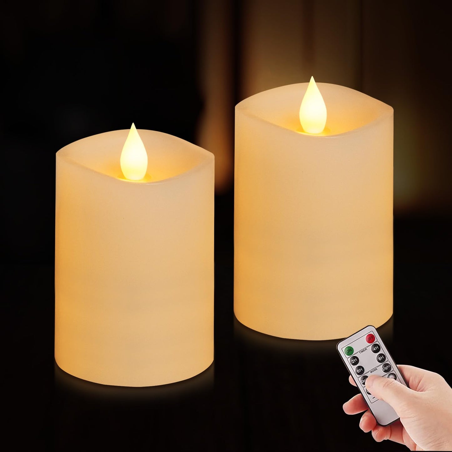 3x4 Flickering Flameless Candles Set of 2, 2AA Battery Life 600 Hours Battery Candles Flickering with Timer,4 inch Flameless Candles with Remote for Indoor/Outdoor, Ivory