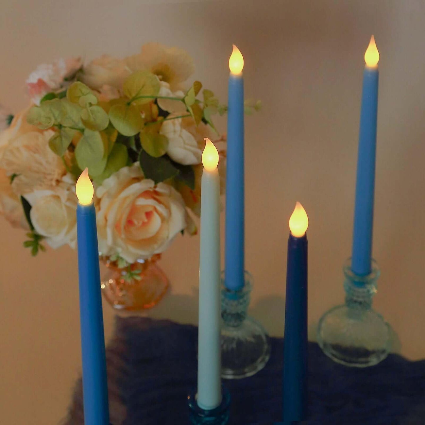 Efavormart 8 Pack Mixed Blue Flameless LED Taper Candles, 11" Flickering Battery Operated Candles for Birthday Party, Boy Baby Shower & Event Decor