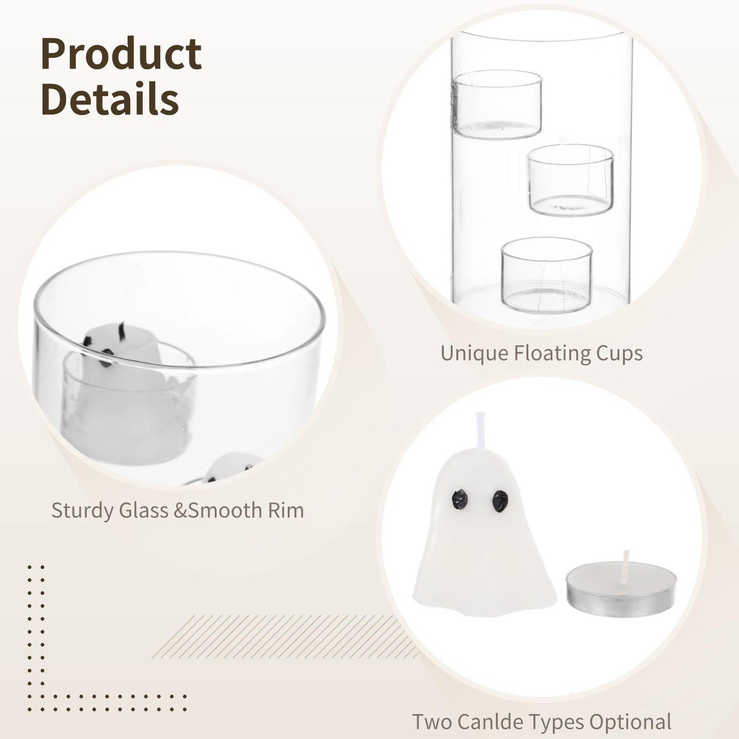 Halloween Glass Candle Holder Set, Cylinder Floating Table Centerpiece Kit, Includes 15 Candles, 20 Tea Lights, for Parties, Weddings, Holidays