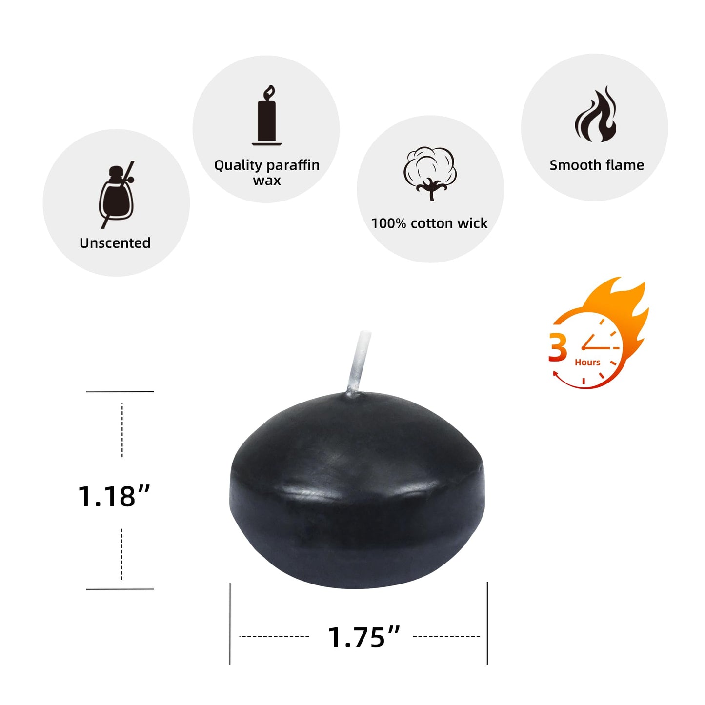 1 3/4 Inch Black Floating Candles