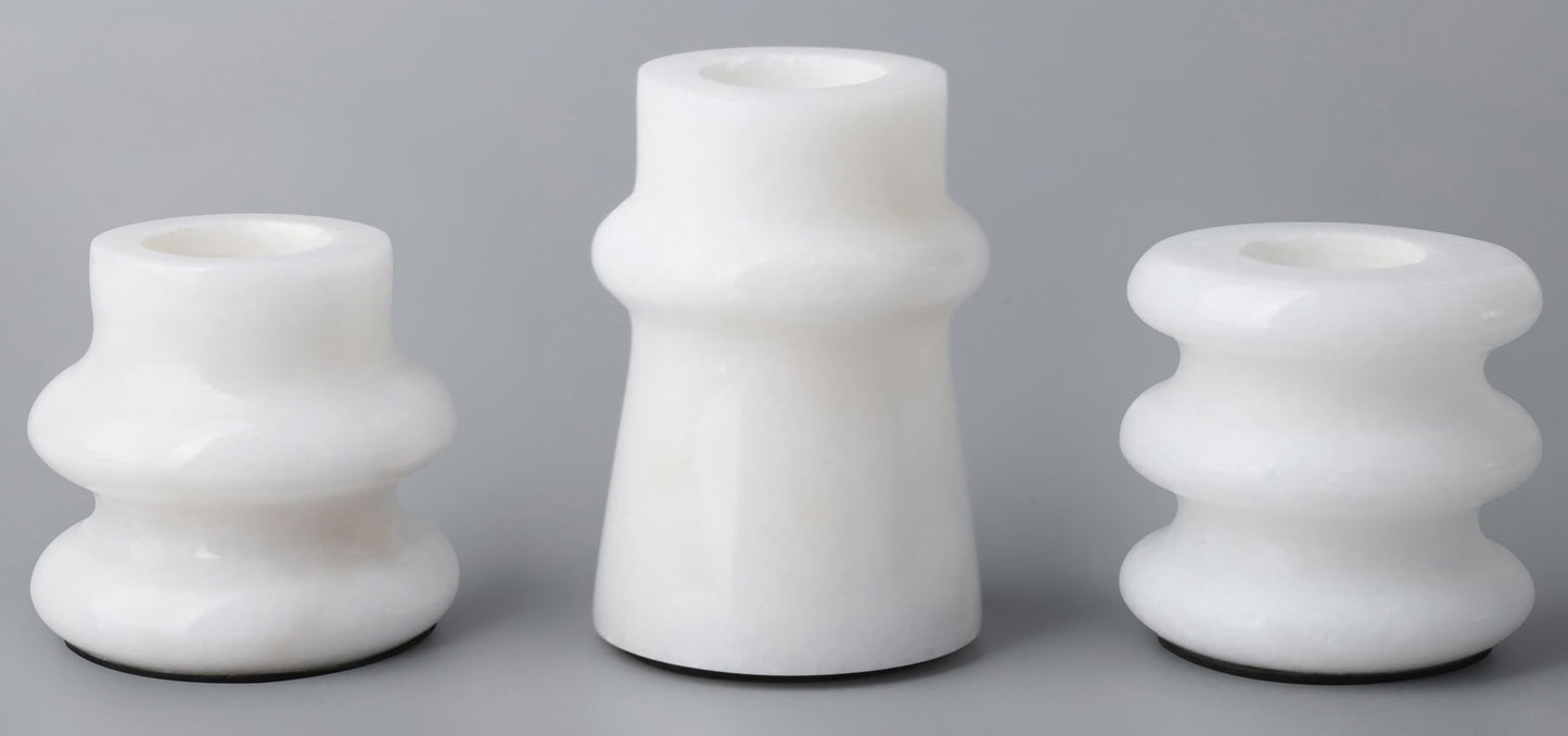 Vixdonos Marble Candle Holder Set of 3 Taper Candle Candlestick Mantle Candle Stand for Home Decor,Wedding,Party and Table Centerpieces(White)