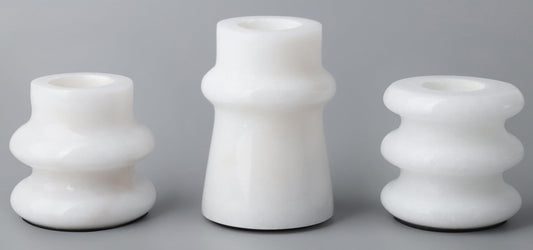 Vixdonos Marble Candle Holder Set of 3 Taper Candle Candlestick Mantle Candle Stand for Home Decor,Wedding,Party and Table Centerpieces(White)