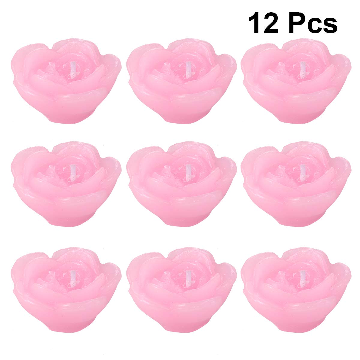 Decorative Candle Light- 12pcs Pink Rose- Shaped Candles Floating Flower Candle Home Decor for Wedding Party Bedroom