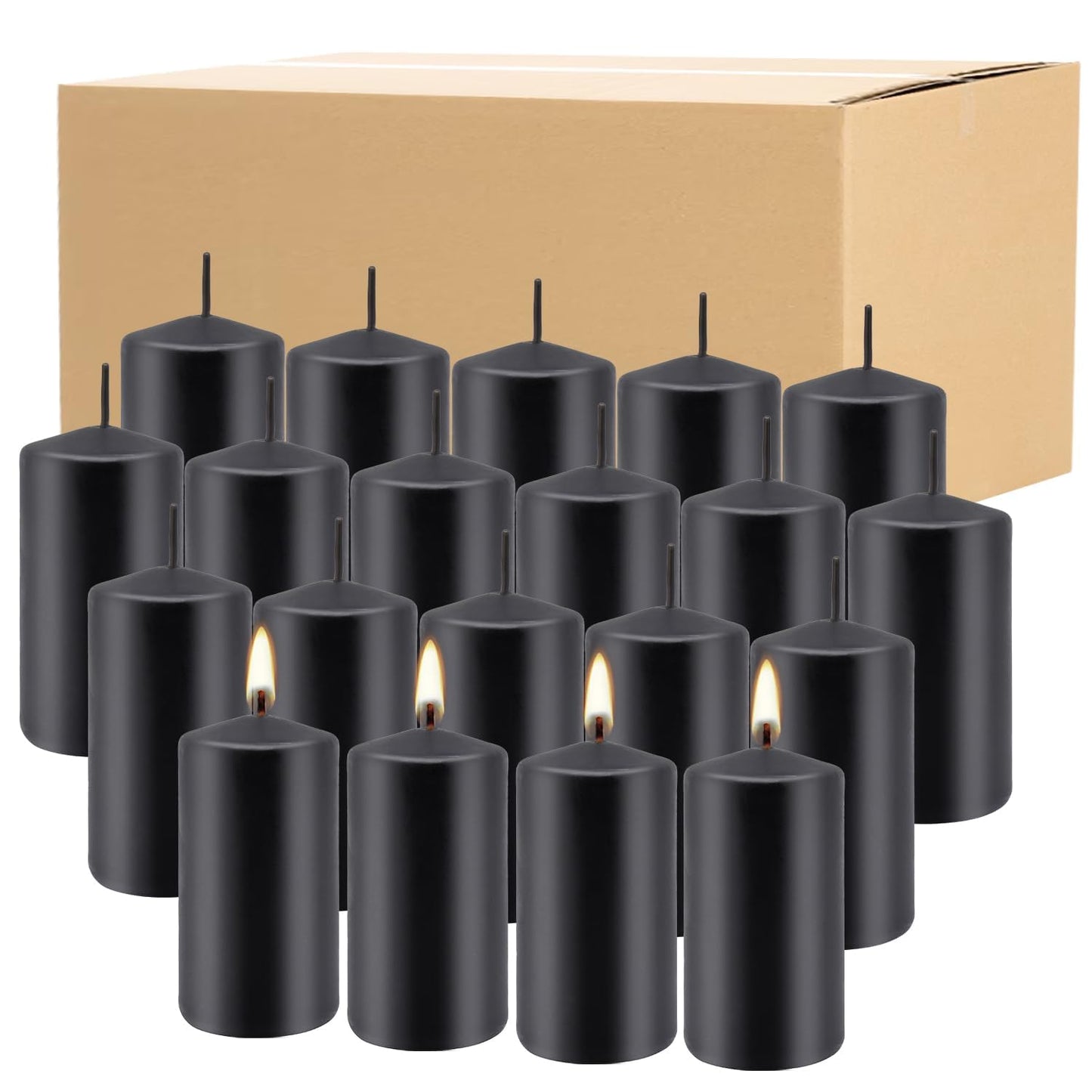 Set of 20 | 2X 4 inch Tall Pillar Candles, Soy Wax. Perfect for Dinner, Home Decoration, Party, Wedding.(Black)
