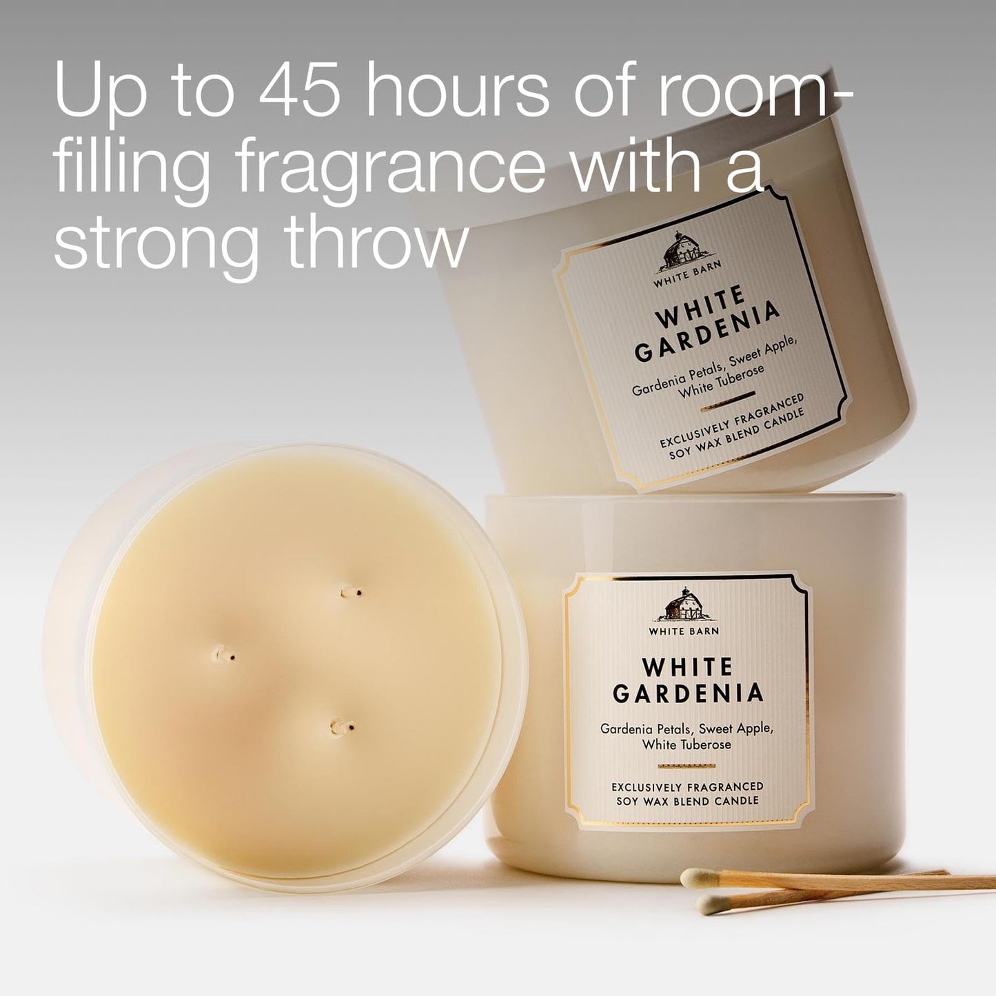 Bath & Body Works White Gardenia 3-Wick Candle - Scented Candle for At-Home Use - Long-Lasting, Room-Filling Fragrance - High Fragrance Oil Concentration - Soy Wax Blend