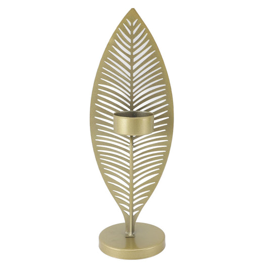 Iron Leaf Candle Holder, Minimalist Wrought Iron Candlestick Stand, Unique Leaf Shape Metal Candle Holder with Nordic Design for Dining Room Home Decor (Gold)