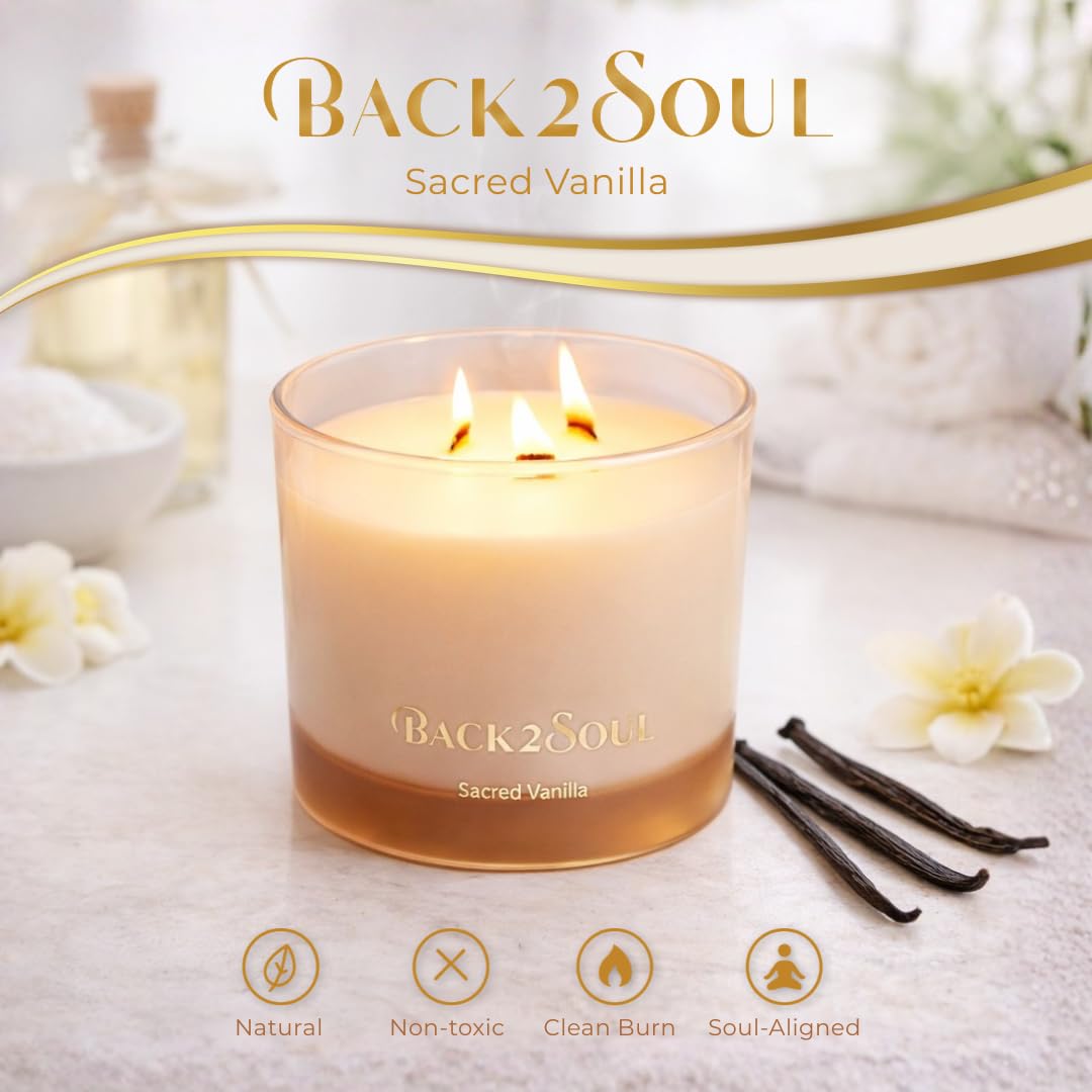 Scented Soy Candles 13.4 oz, Non Toxic Candle, Clean Burning Aromatherapy Candle for Relaxation, 50 Hours Burn Time, Mothers Day Gift for Mom, Sacred Vanilla