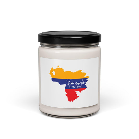 Venezuela is My Home Candle – Glass Jar with Flag-Colored Map & Script, Gift of Latin Pride & Identity