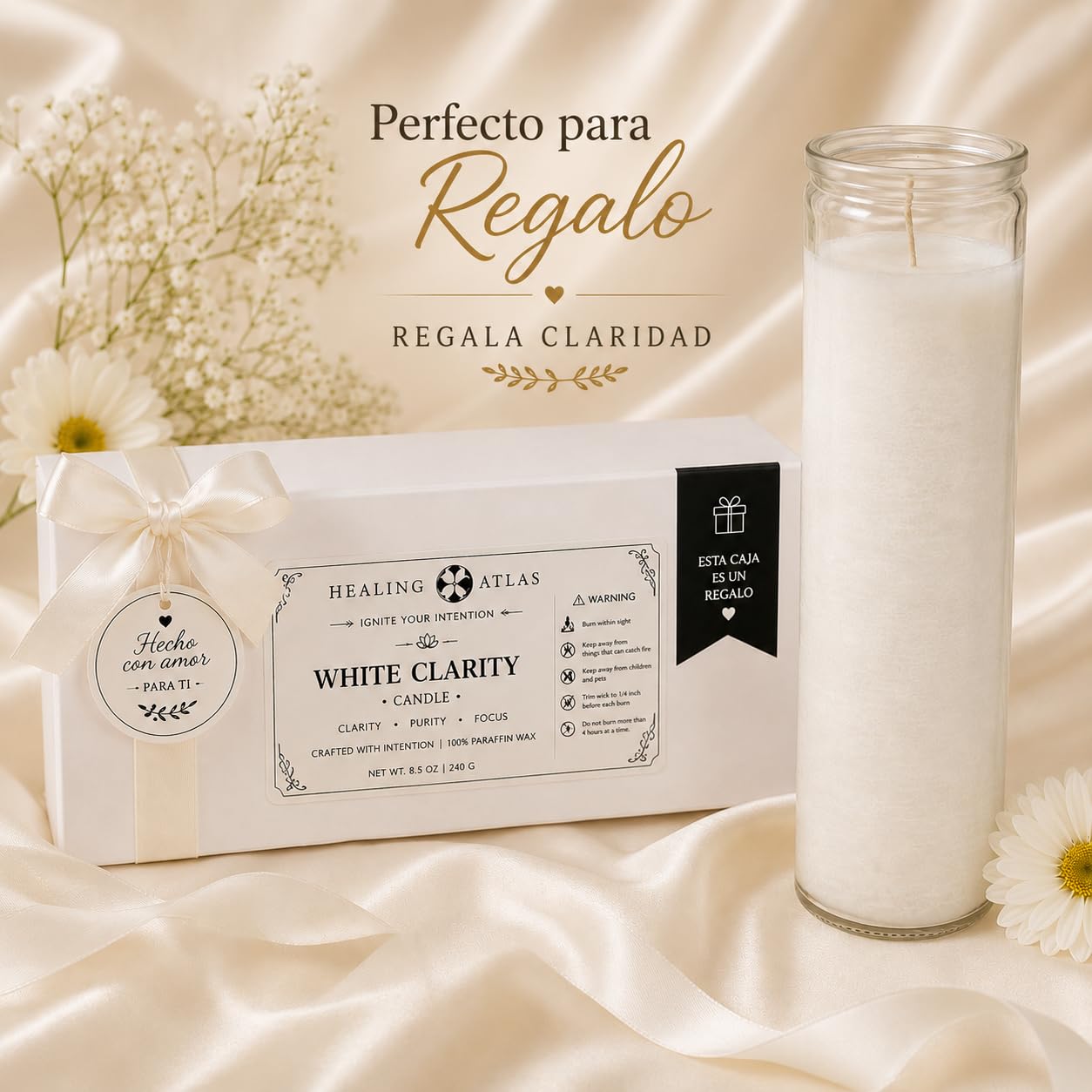 White Clarity Manifestation Candle Kit – 8" Ritual Prayer Candle with Intention Scrolls, Pencil & QR Guide for Clarity, Focus, Spiritual Growth & Mindfulness