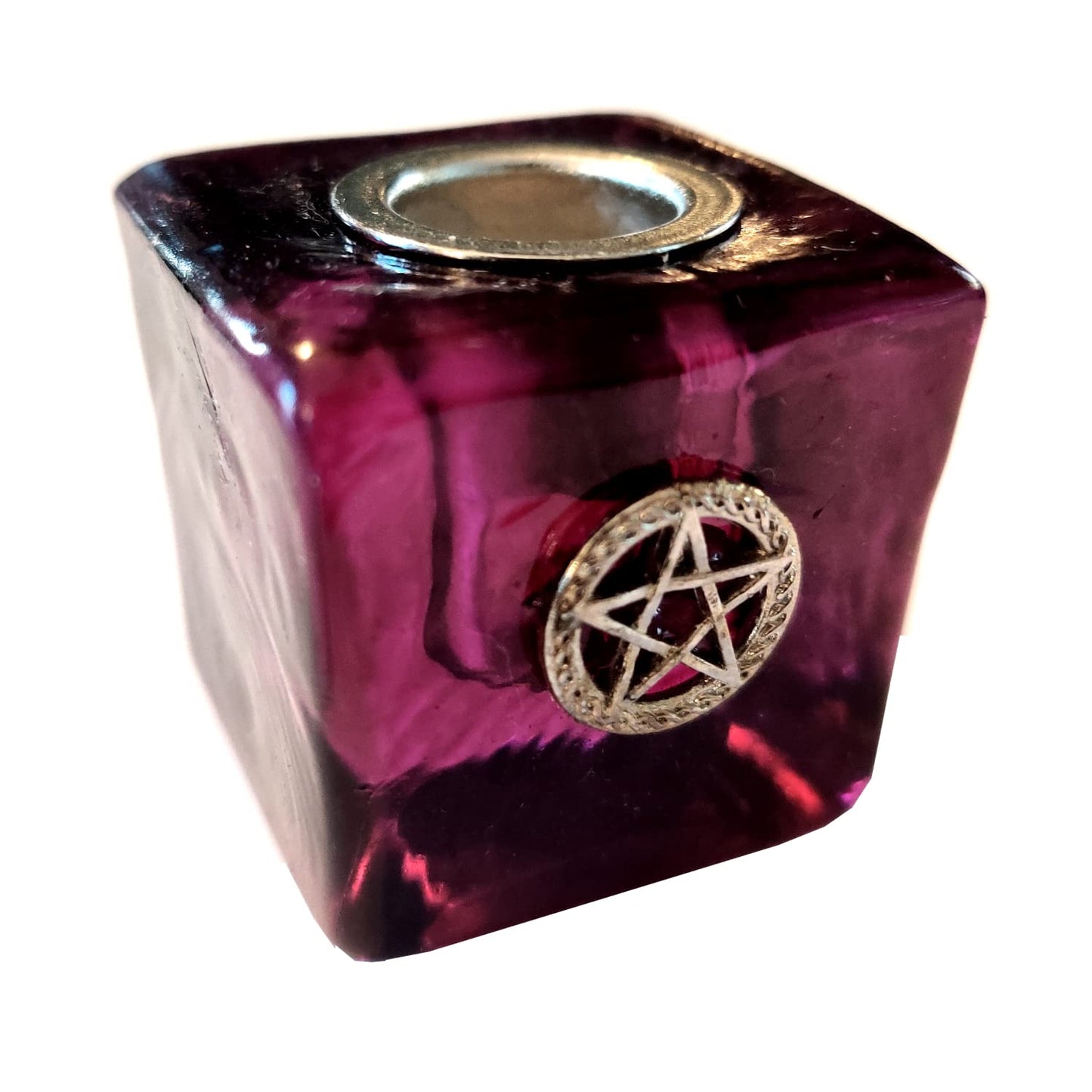 Pentacle Cube Chime Candle Holder (Purple, Set of 1) - Mini Candle Holder Pentacle for Wicca Pagan Hoodoo Witchcraft