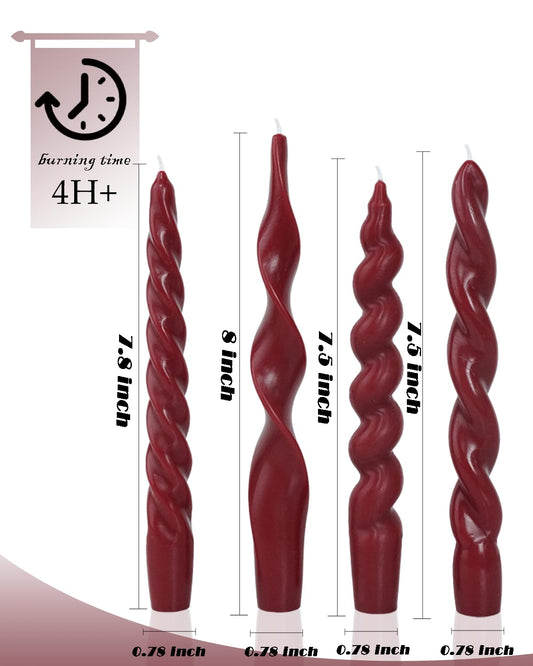 Spiral Taper Candles Red Short Candle Sticks Unscented Smokeless Twisted Candlesticks for Seasonal Home Decor Christmas Table Decor-7.5inch-4pack