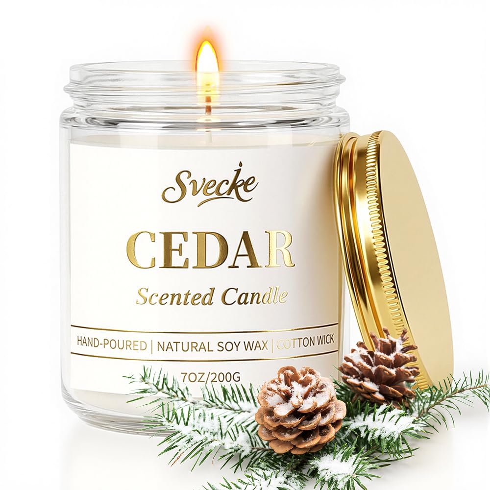SVECKE Cedar Scented Candle 7oz Soy Wax Jar Candle Long Burning Aromatherapy Candle for Home Bedroom Gift for Women Men Housewarming New Home Gift