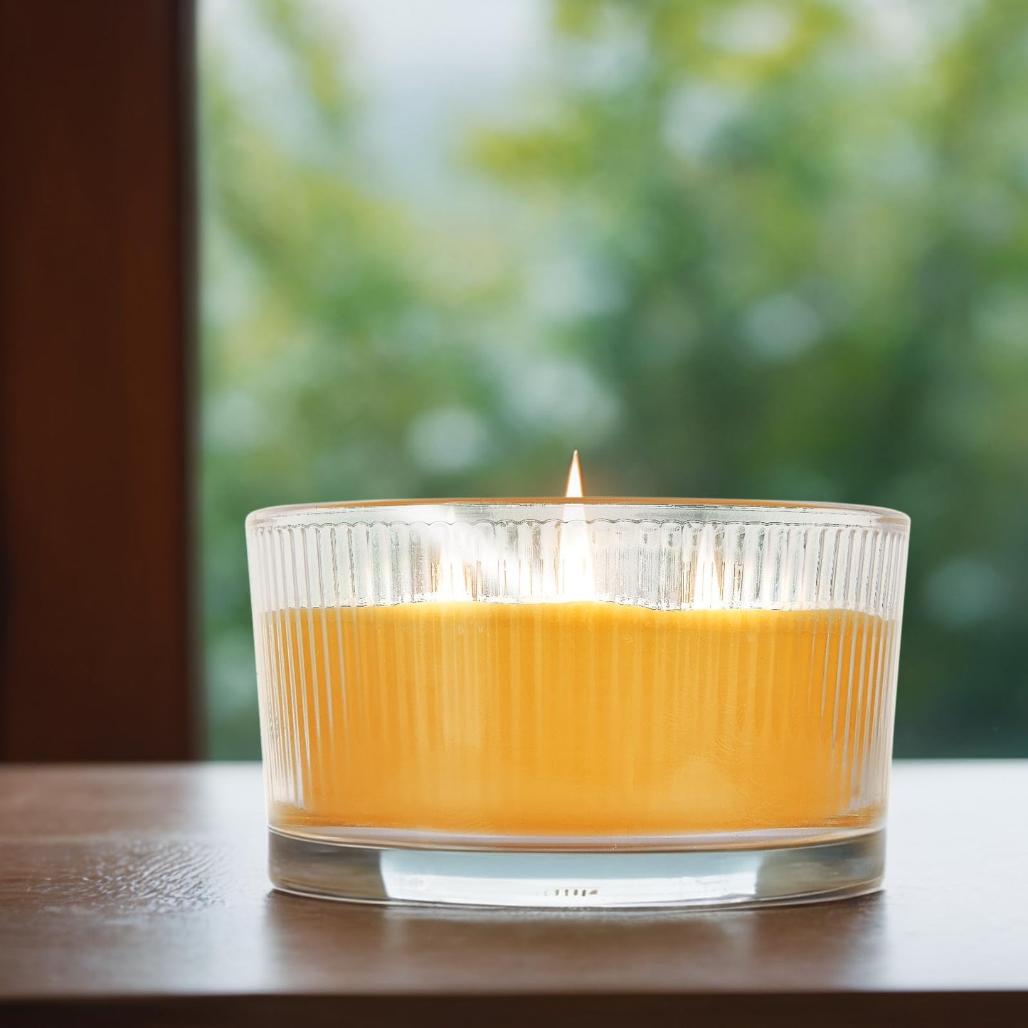 AGLARY 3PCS 3-Wick Beeswax Candles in Glass, Elegant and Natural Home Lighting,Unscented Raw Beeswax-Raw