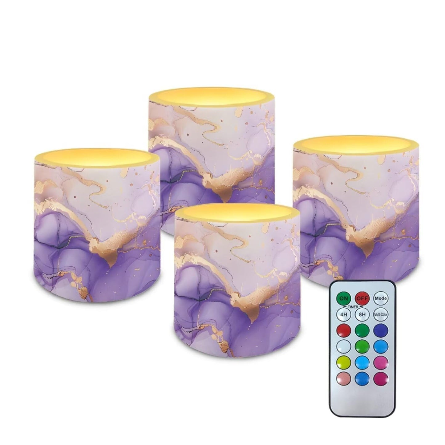 NETILGEN Flameless Candles Pack of 4 Purple Marble Print Realistic Flickering Flameless Candles with Timer Remote Color Changing Battery Operated 3 inch LED Candles