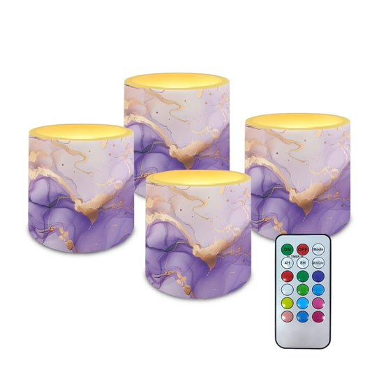 NETILGEN Flameless Candles Pack of 4 Purple Marble Print Realistic Flickering Flameless Candles with Timer Remote Color Changing Battery Operated 3 inch LED Candles