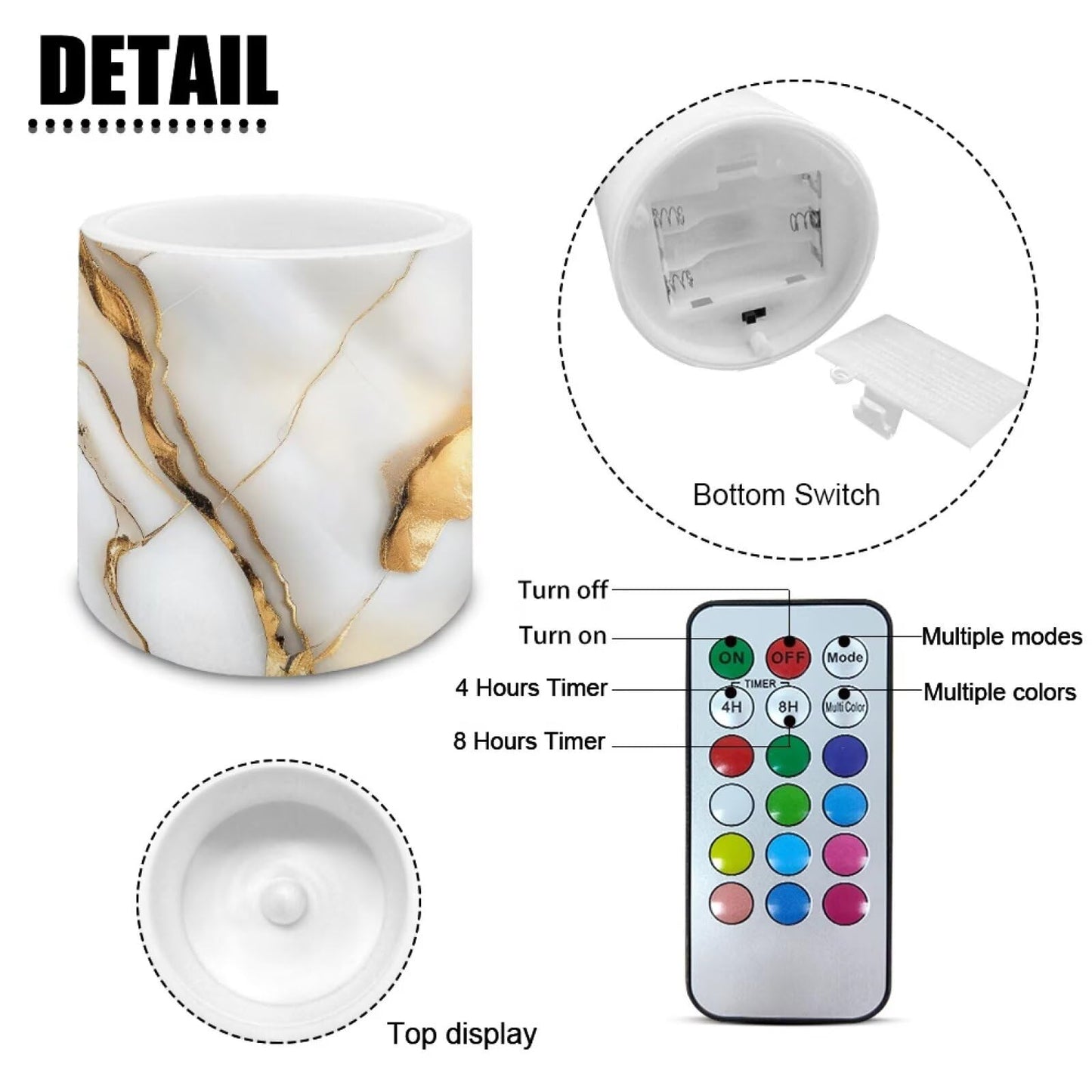 Cozeyat Gold Marble Flameless Candles 4 Pack Waterproof Battery Operated LED with Remote Control Timer Dancing Flame for Indoor Outdoor Home Decor
